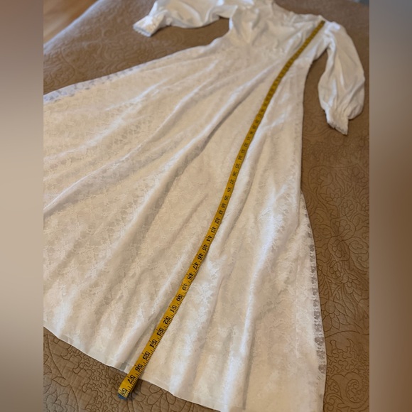 VTG 70s Handmade White Lace “Gunne” Style Prairie Cottage Maxi Wedding Dress, S - Picture 14 of 16